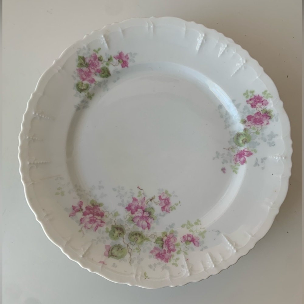 Antique Habsburg Austria Fine Bone China Pink Roses 8”Luncheon Plate 1910